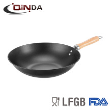 30cm / 12 inch round wooden handle non-stick carbon steel wok